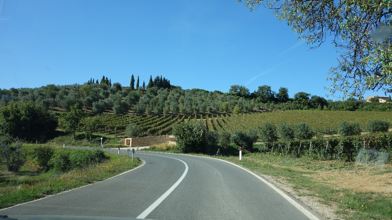 Drum serpuitor printre colinele pline de vita de vie din Toscana